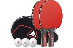 JOOLA Tischtennis Set Duo Carbon 2 Tischtennisschläger + 3 Tischtennisbälle + Tischtennishülle, rot/schwarz, 6-teilig