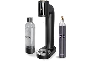 Cello Sparkling Water and Soda Maker Machine in Black with 1 Litre Reusable BPA-Free Water Bottle for Carbonating & Co2 Gas Cylinder, No Electricity Required, Sparkling Water Make