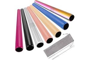 UNOLIGA 12mm Pajitas de Acero Inoxidable Reutilizables Extra Gruesas, Pajitas de Metal para Bubble Tea Cócteles, 7 Colores Reusable Metal Straw con 2 Cepillos de Limpieza