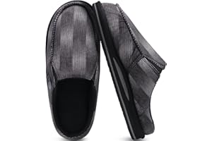 ONCAI Mens Clog Slippers with Arch Support Stripe Faux Fur Cotton-Blend High-Density Memory Foam Warm House Slippers Slip-on Indoor Outdoor Rubber Sole Size 6-15