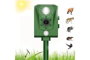 WUGEIN Ultradźwiękowy odstraszacz zwierząt, odstraszacz kotów, czujnik ruchu i silne miganie LED, dzięki ultradźwiękom i alarmowi przeciwko psom, kunom, lisom i innym zwierzętom, częstotliwość 13,5-45 kHz