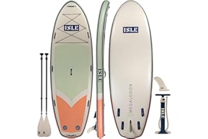 ISLE SURF AND SUP ISLE Megalodon Inflatable Stand Up Paddle Board, Incl. Nylon Touring Center Fin, Hand pump, 2x Paddle - Multi person SUP - California Design