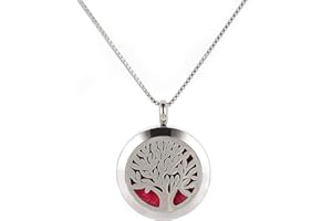 THAJALING Albero della vita pendente aromaterapia diffusore di olio essenziale collana medaglione pendente in acciaio inossidabile 5 cuscinetti in feltro ciondolo albero della vita in acciaio inossidabile coll