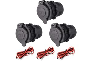 Draftor 3 Pack Cigarette Lighter Socket, 12V Waterproof Plugs for Car Motorcycle Marine ATV RV Lighter Sockets Power Outlet Socket Receptacle with Fuse & Wire