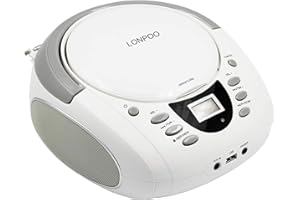 LONPOO Lettore CD portatile Bluetooth Boombox Connettività Radio FM, USB, AUX, Uscita cuffie, stereo HiFi Altoparlanti