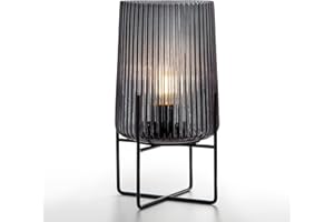 ‎MJ PREMIER MJ PREMIER Tischlampe Kabellos, Mobile Tischleuchte Glas Tischlampe mit Timerfunktion, Dekorative Batteriebetrieben Nachttischlampe, Glaslampe ohne Kabel für Schlafzimmer Wohnzimmer (Grau, Groß)