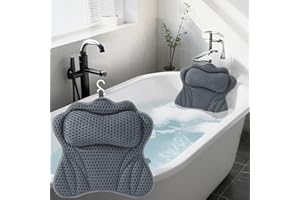 VLECEXS Badewannenkissen, Badekissen für Badewanne mit 4D Mesh, Nacken & Nackenkissen Badewanne, mit 6 Saugnäpfen, Stützt Kopf, Nacken, Rücken, Badekissen für Badewanne für Home Spa und Badewanne (Grau)