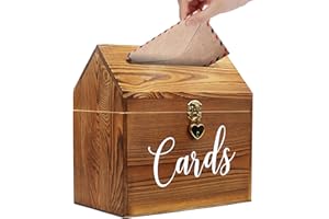 Prounion Wedding Card Box for Reception, Vintage Large Wedding Gift Card Holder Box with Heart Lock, Big Card Envelope Holder Box with Lid Wood Card Box for Party