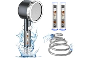BoriYa Filtrant Pommeau de Douche Anti Calcaire - Haute Pression Pomme de Douche avec Tuyau 2M, Poire de Douche Economie Deau, Salle de Bain Filter Shower Head Set avec Stop Eau et Brosse de Massage