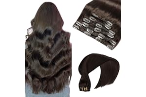 VINBAO Extension Capelli Veri Clip 45cm #2 Marrone Scuro, Lisci Estensioni Dei Capelli Umani 6pcs Con Clip 120g (#C2, 18")