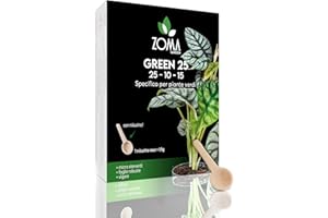 ZOMA Concime piante verdi in polvere 25 10 15 Npk 250g, Fertilizzante piante verdi professionale con ferro chelato Calcio e Magnesio, rende foglie più verdi e radici più vigorose.