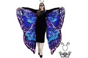 GUGNRYAC Schmetterling Umhang Damen - Doppelseitiger Druck Schmetterlingsflügel Erwachsene Kostüm mit Maske und Haarreif Schmetterling Flügel Faschingskostüme für Halloween Karnevel Cosplay (Sky)