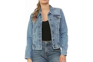 NOROZE Women’s Washed Detail Denim Jacket | Ladies Trucker Classic Western Design Denim Jeans Jacket ALL UK SIZES (Blue DG8262, 12)