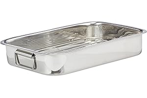 Relaxdays, Bräter mit Rost L, Edelstahl, backofengeeignete Schwedenschale, spülmaschinenfest, Bratreine, Gitter, silber