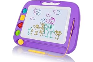 SGILE Large Magnetic Drawing Board - 4 Colors 42×33cm Doodle Pad with 4 Stamps for Toddlers, Learning Toy Gift Magnet Doodle Board Etch Sketch Toys for 36+ Month Kids Girls Boys, Purple