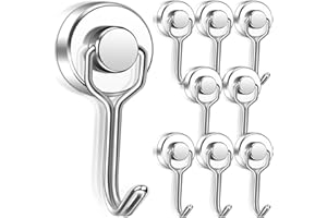 Keukenket Magnethaken Extra Stark 8 Stück, 20mm Schwenkbare Schaukel Haken, für Eisentüren Kühlschränke Küchen Kleiderablage Büro, Groß Silber