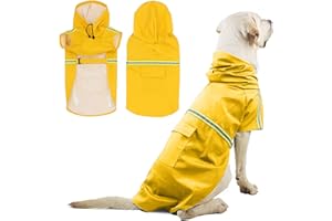 PETCUTE Impermeable para Perros,Chubasquero para Perros Medianos y Grandes con Capucha,Poncho de Lluvia Impermeable con Agujero para Arnés, Tira Reflectante,Bolsillos para Perros pequeñas y Medianas