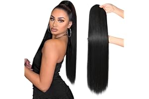 REECHO Ponytail Extension, 28" Long Straight Drawstring Pony Hair Extension Synthetic Pony Tail Hairpiece for Women