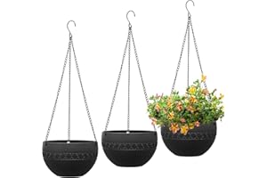 MissFox Pots de Fleurs Suspendre de 3 Paquet(diamètre - 21cm), Pot Suspendu Plante Exterieur en Plastique, Arrosage Automatique Jardiniere Suspendue avec Chaîne Suspendue pour Intérieur et Balcon