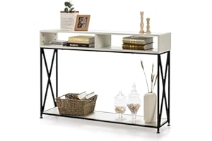 COSTWAY 2-poziomowy stół konsolowy z otwartymi półkami, stół do przedpokoju z drewna, regał stojący, stolik pomocniczy do wejścia, salonu i sypialni, 120 x 23 x 79 cm (biały)