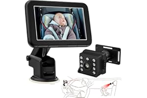 Baby Car Mirror for Back Seat, Welltop 5''/4.3'' HD 1080P Car Seat Mirror Baby Car Camera 360° Night Vision Shockproof Baby Rear View Mirror for Kids Essential Car Accessories for New Parents… (5in)
