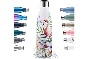 Trinkflasche Edelstahl 500mL/750mL- Kindertrinkflaschen Auslaufsichere Edelstahl BPA-frei Vakuum Isolierflasche- Thermosflasche für Sport Schule Fahrrad Yoga Fitness Outdoor, Camping(Blume, 500mL)