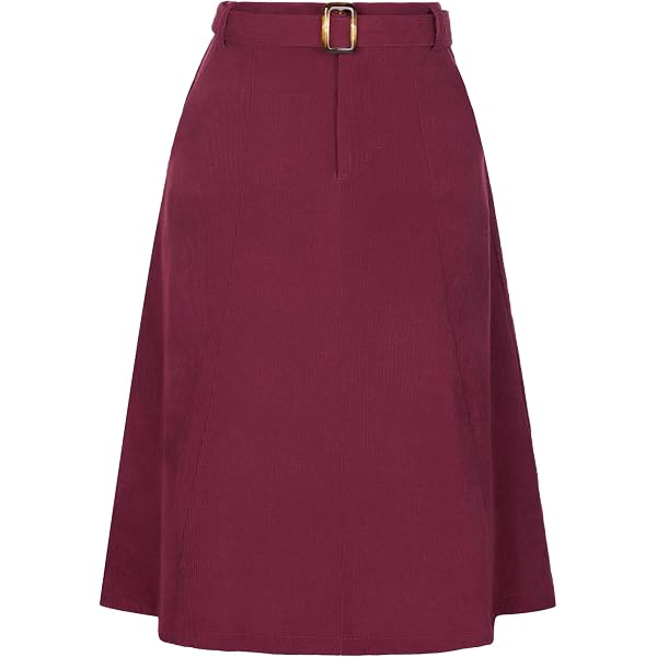 Jupe Mi-longue Taille Haute En Velours Côtelé - Coupe Trapèze Boutonnée Devant - élastique Dos