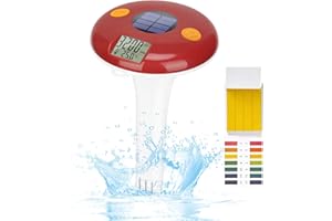 GIDIGI Floating Pool Salt Tester, Digital Salinity Meter for Saltwater Pool,Thermometer with pH Test Strips,Solar Powered Salinity Tester with ATC, Salt Test Kit for Swimming Pool Hot Tub