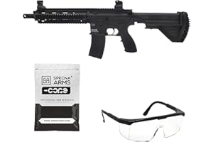 SAIGO DEFENSE Pack Complet Airsoft Fusil HK 416D / Modèle Electrique - Semi/Full Auto (Tir en Rafales) / Matière: Plastique Polymère Haute Résistance - Couleur: Noir/Puissance 0.5 Joule/Livré avec Accessoires