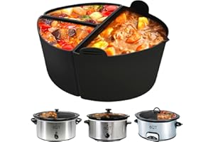 LARMAZEN Slow Cooker Divider Liner für 6 QT Crockpot, 3-in-1 wiederverwendbare & auslaufsichere Silikon-Trennwand für Topf, mit 2 Anti-Heiß-Handschuhen, spülmaschinenfest, BPA-frei