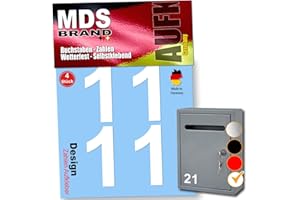 ‎MDS BRAND MDS Brand 5cm Design Zahlen Aufkleber Selbstklebende Klebezahlen | Vinyl Hausnummern zum Aufkleben für Briefkasten, Mülltonnen, Hausnummer für Außen & Innen (Weiss, 1)