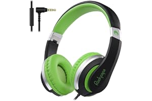 RockPapa I20 Cuffie per Bambini On Ear, Cuffie con Filo e Microfono per Bambina Ragazzi Bambino, Cuffie Pieghevoli per Scuola/Viaggio/Telefono/Tablet, Nero Verde