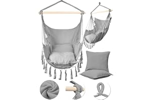 MalTec Wiszący fotel ogrodowy, brazylijski Cocoon, krzesło z poduszką, krzesło wiszące, do użytku wewnątrz i na zewnątrz, szary, do zawieszenia, obciążenie do 120 kg