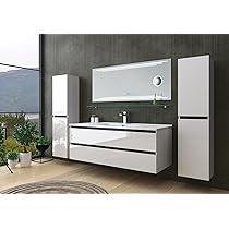 FAIZEE Badmöbel Set Hochglanz Weiß Mit LED-Spiegel - Waschtischunterschrank 60cm Mit Soft-Close