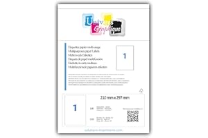Lot de 100 feuilles A4 d'étiquettes autocollante 20x297mm - planche adhésive blanche permanente de 1 étiquette. Marque UNIVERS GRAPHIQUE