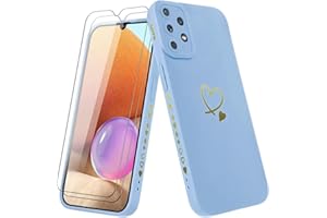 Vauki Hülle für Samsung Galaxy A32 4G mit 2 Stück Schutzfolie Handyhülle Mädchen mit Herz Motiv Muster Weiches Dünne Silikon TPU Stoßfest Kratzfeste Case Kompatibel mit Samsung A32 4G, Blau