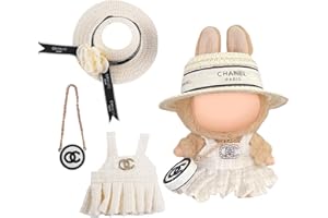 PURHOLE Puppenkleid & Outfit Set für Labobo Puppen,La Blind Box bubu,Puppenkleid,Puppenhüte,Puppenkleidung 18cm,17 cm,Puppenzubehör,Puppenkleidung,Geschenk für Sammler,Kleider,Mützen,Mini-Taschen,Weiß