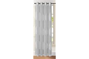 householdfurnishing Eyelet Ring Top Velour Voile Panel Damask Design (White, 55 X 72)