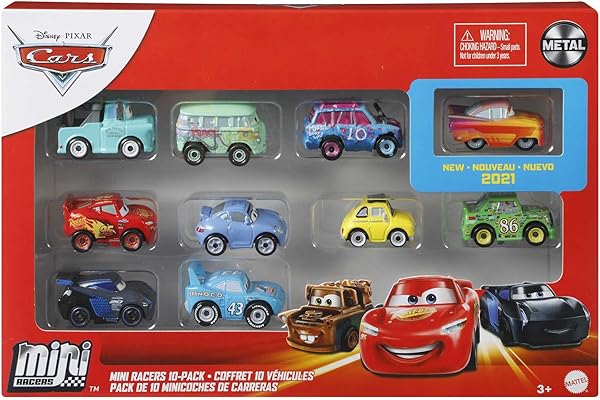 Mattel Disney Pixar Cars mini-véhicules, coffret 10 petites voitures miniatures, modèle aléatoire, jouet pour enfant, GKG08