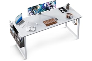 ODK Scrivania per Computer, Scrivania da Ufficio, Scrivanie da Lavoro con Borsa Portaoggetti e Gancio, Tavolo Gaming per Cuffie per Studio, Camera da Letto (Bianca, 138x50cm)