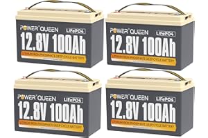 Power Queen 12V 100Ah LiFePO4 Batteria a ciclo profondo (Confezione da 4), potenza di carico 1280 Wh, BMS 100A, Batteria da 4000-15000 cicli e durata di 10 anni, per camper, impianto solare, barca