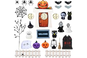 Gugatad Ornamenti Halloween,Porta in Miniatura Set di Halloween,in Miniatura, in Legno,Set Completo di Accessori da Giardino,Ragno,Zucca,Elfo,Fantasma,Halloween,Decorazione per Feste