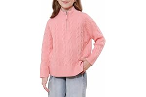 GroYolan Pull Fille Demi-Zip Col Montant Maille Torsadée Manches Longues, Pull Hiver Fille, Chaud Doux Confortable, Pull-Over Tricot, Automne-Hiver, 5-15 Ans