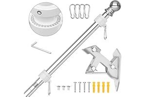 FIASON Flag Pole - Tangle Free Flagpole with Upgraded Bracket, 6 FT Stainless Steel Flag Poles for Outside House, Residential or Commerical - Flag Pole Kit for Flag (Without Flag, Silver)