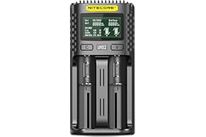 Nitecore Chargeur Universel Intelligent 2 Ports UMS2 USB à Chargement Rapide pour Li-ION/Ni-MH/Ni-CD/IMR 26650 21700 20700 20700 18650 18490 18350 17335 16340 RCR123 14500 10440 AA AAA Batteries