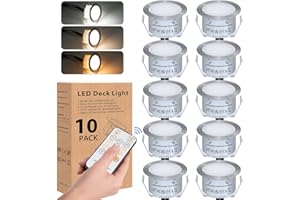 HIBOITEC 10 Kit Spots Extérieur Encastrable LED pour Terrasse, LED Encastrable avec télécommande 0.8W IP67 DC12V Etanche, Spot Lampe Mini Ø42mm Eclairage Encastré pour Patio/Allée/Mur/Jardin/Pont/Décoration