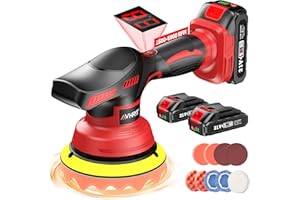 AVHRIT Polisseuse Voiture, Machine à Polir avec 2x2000mAh 21V Batteries, 8 Vitesses Variables Kit Polissage Voiture avec Écran d'affichage Numérique et 17 Accessoires Supplémentaires, élimination des Rayures