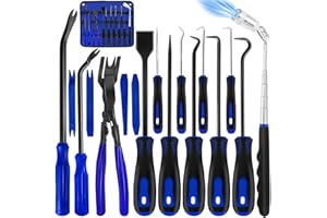 HOCHFERR Lot de 17 Médiators de Précision et Crochet pour Joint d'huile Joint Torique Spatule Outils Demontage Garniture Voiture Ramassage Magnétique Télescopique Grattoir à Joint Retrait du Clip (Bleu)