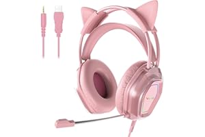Wantek Cute Cat-Ear Gaming Headset - 50mm Drivers, Noise-Cancelling Mic, 3.5mm Wired Stylish & Lightweight Design for Xbox Ps4&5 (Pink)