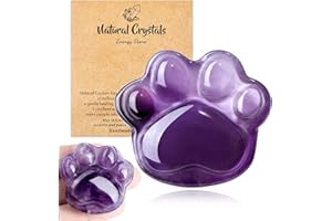 QINJIEJIE Amethyst Crystal Cat Paw Healing Crystals Worry Stone Anxiety Relief Purple Christmas Stocking fillers Birthday Gift Memorial Crystal Gifts for Women 1.5"